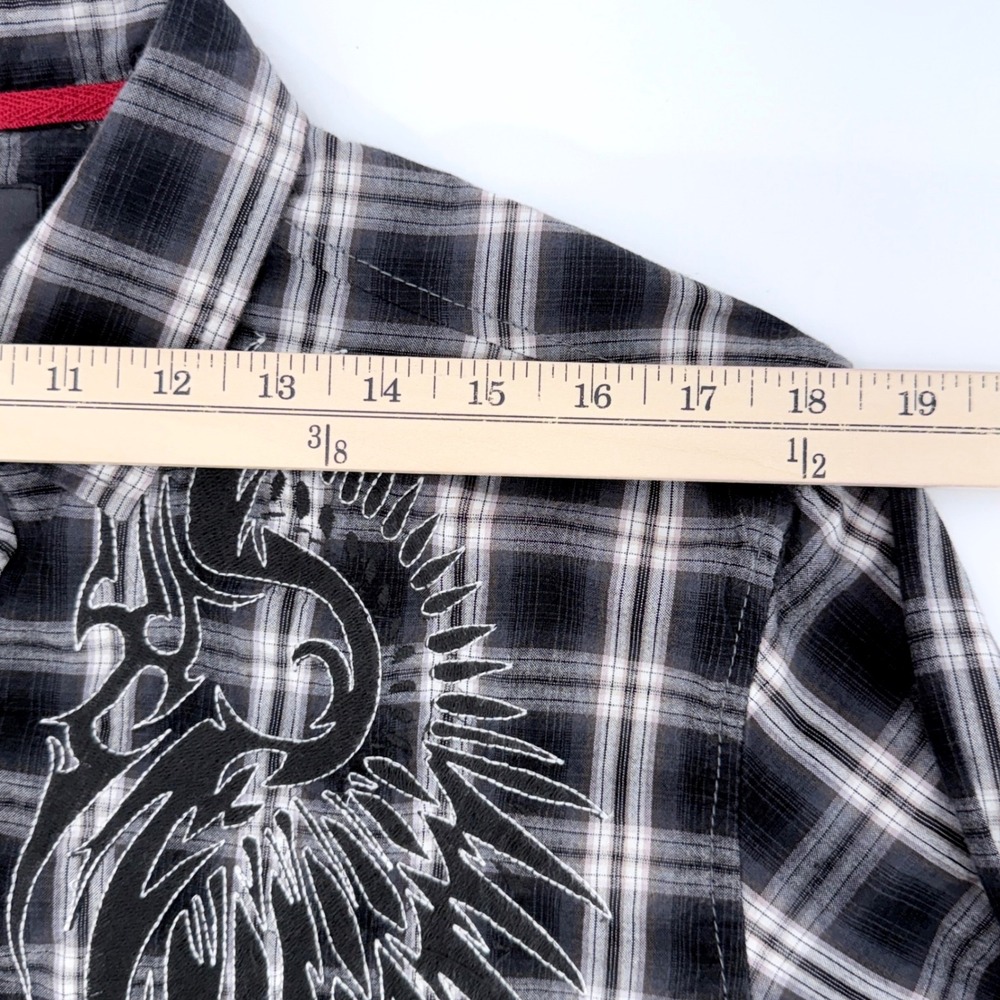 Ring of Fire Shirt Mens Large Black Plaid New Embroidered Wings Snap Button L - Picture 8 of 11
